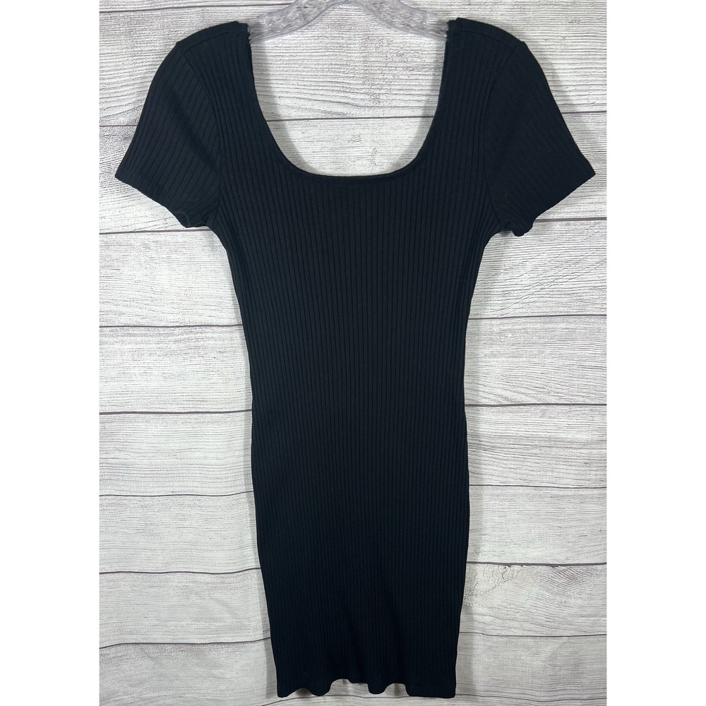 Wild Fable Black Ribbed Bodycon Mini Dress Women's Medium‎ Scoop Neck